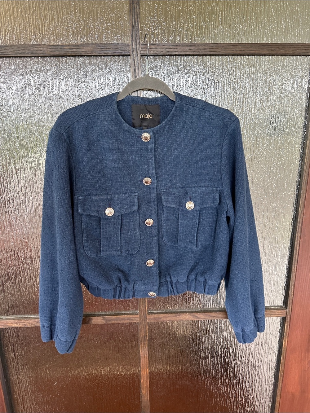 Maje Bimarine Tweed Jacket Classic Navy Button-Front Women’s Jacket Sz 38 or 4-6 - Picture 12 of 12